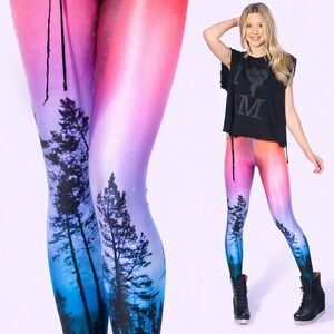 Black Milk Aurora Sky Neon Purple Leggings Size S BMC Museum Rare Early Print
